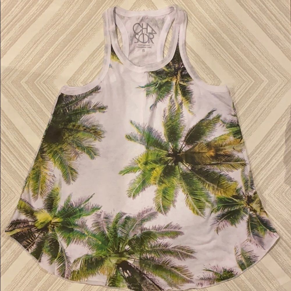 Chaser White with Palm Tree Racerback Tank Top.